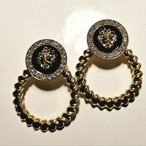 Gold and Black Lion Emblem Earrings